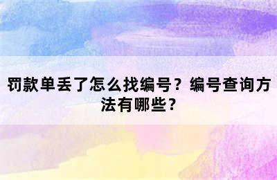 罚款单丢了怎么找编号？编号查询方法有哪些？