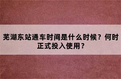 芜湖东站通车时间是什么时候？何时正式投入使用？