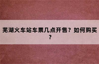 芜湖火车站车票几点开售？如何购买？