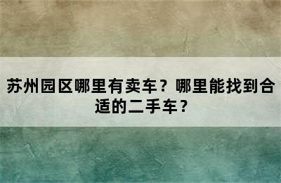 苏州园区哪里有卖车？哪里能找到合适的二手车？