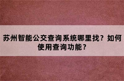 苏州智能公交查询系统哪里找？如何使用查询功能？