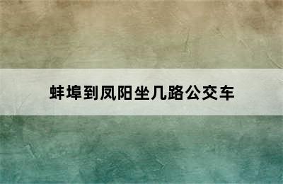 蚌埠到凤阳坐几路公交车