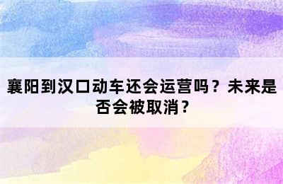 襄阳到汉口动车还会运营吗？未来是否会被取消？