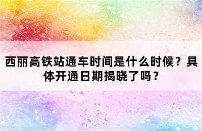 西丽高铁站通车时间是什么时候？具体开通日期揭晓了吗？