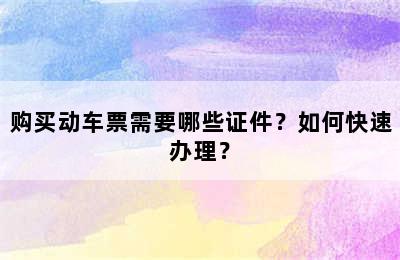 购买动车票需要哪些证件？如何快速办理？