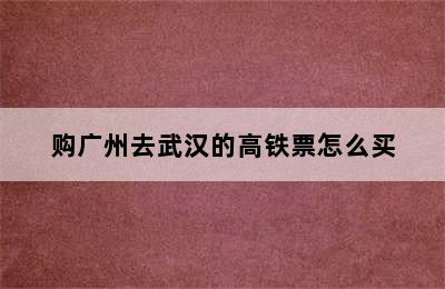 购广州去武汉的高铁票怎么买