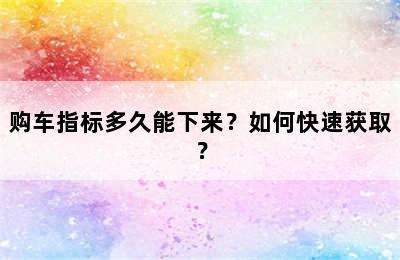 购车指标多久能下来？如何快速获取？