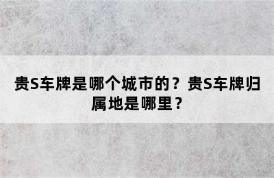 贵S车牌是哪个城市的？贵S车牌归属地是哪里？