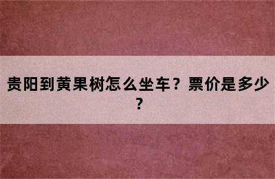 贵阳到黄果树怎么坐车？票价是多少？