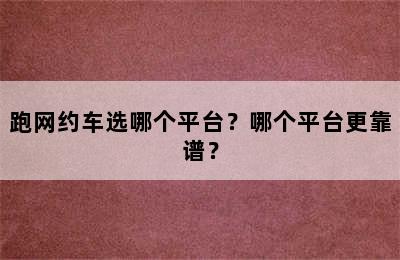 跑网约车选哪个平台？哪个平台更靠谱？