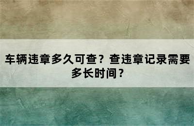 车辆违章多久可查？查违章记录需要多长时间？