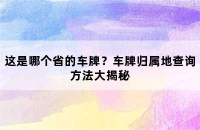 这是哪个省的车牌？车牌归属地查询方法大揭秘