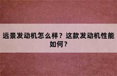 远景发动机怎么样？这款发动机性能如何？