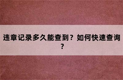 违章记录多久能查到？如何快速查询？