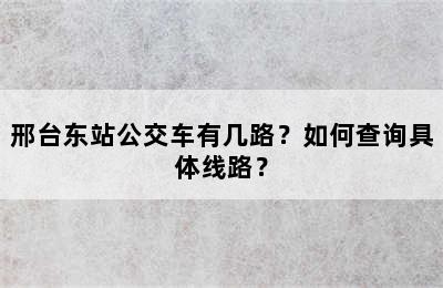 邢台东站公交车有几路？如何查询具体线路？