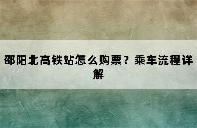 邵阳北高铁站怎么购票？乘车流程详解