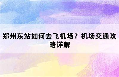 郑州东站如何去飞机场？机场交通攻略详解