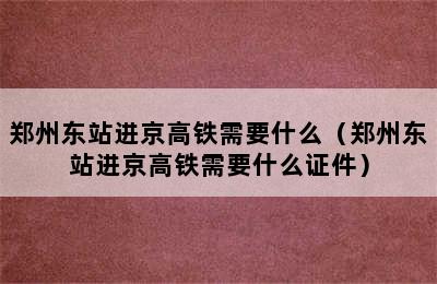 郑州东站进京高铁需要什么（郑州东站进京高铁需要什么证件）