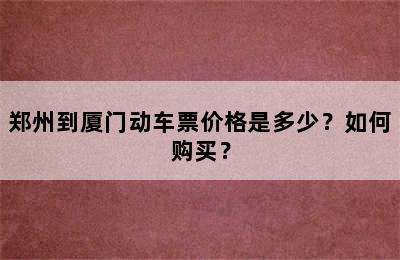 郑州到厦门动车票价格是多少？如何购买？