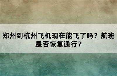 郑州到杭州飞机现在能飞了吗？航班是否恢复通行？