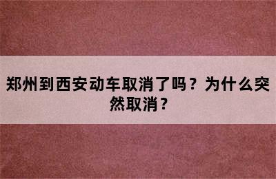 郑州到西安动车取消了吗？为什么突然取消？