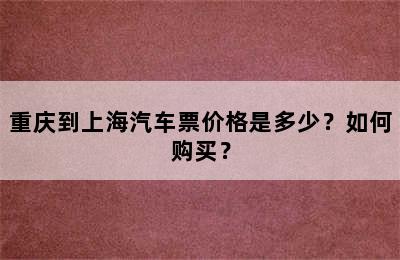 重庆到上海汽车票价格是多少？如何购买？