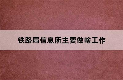 铁路局信息所主要做啥工作