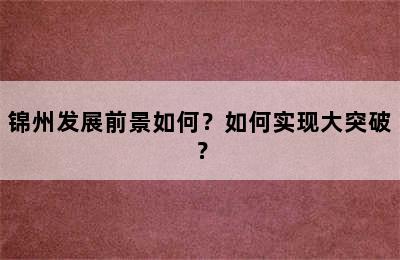 锦州发展前景如何？如何实现大突破？