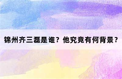 锦州齐三磊是谁？他究竟有何背景？
