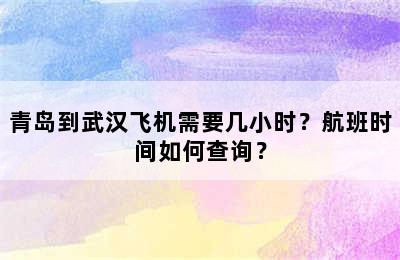 青岛到武汉飞机需要几小时？航班时间如何查询？