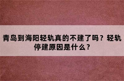 青岛到海阳轻轨真的不建了吗？轻轨停建原因是什么？