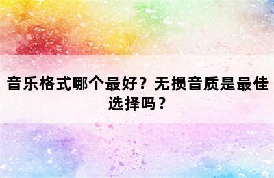 音乐格式哪个最好？无损音质是最佳选择吗？