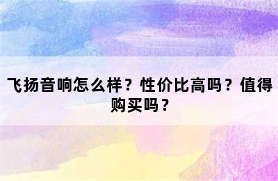 飞扬音响怎么样？性价比高吗？值得购买吗？