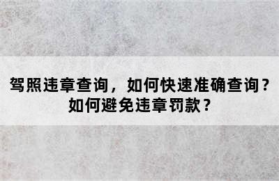 驾照违章查询，如何快速准确查询？如何避免违章罚款？