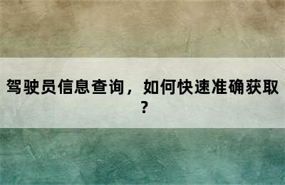 驾驶员信息查询，如何快速准确获取？