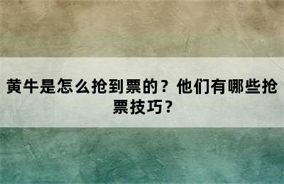 黄牛是怎么抢到票的？他们有哪些抢票技巧？