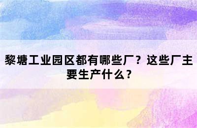 黎塘工业园区都有哪些厂？这些厂主要生产什么？