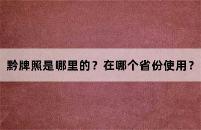 黔牌照是哪里的？在哪个省份使用？