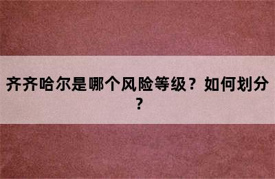 齐齐哈尔是哪个风险等级？如何划分？